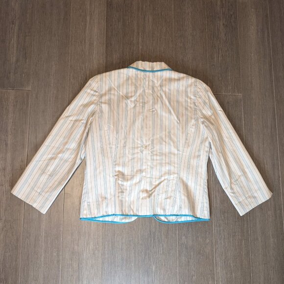 Express, Fitted Pinstriped Blazer, Light Beige w Teal, Hook Closure, Sz 12 - Picture 3 of 11